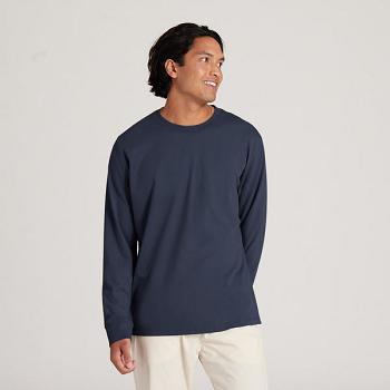 Men's Allbirds Allgood Cotton Long Sleeve T shirts Indigo | YAUGT51187