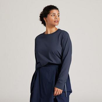 Women's Allbirds Allgood Cotton Long Sleeve T shirts Indigo | PAUQX45785