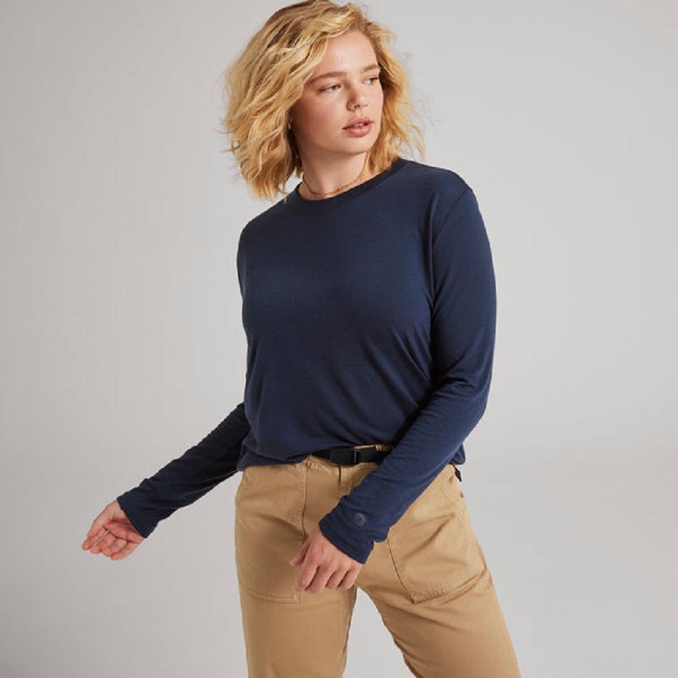 Women's Allbirds Long Sleeve Sea T shirts Navy | AUDYB39433